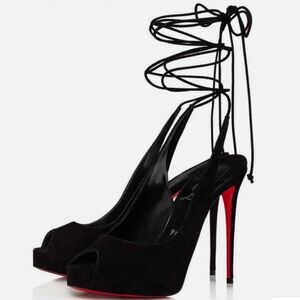 Christian Louboutin Black Suede Peep Toe Heels